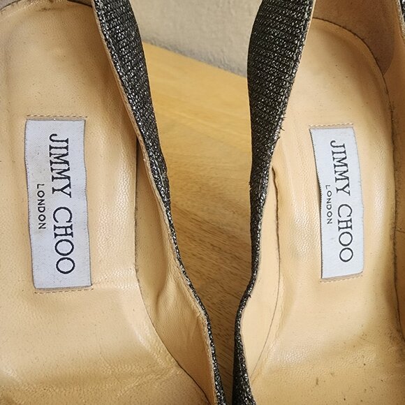 Jimmy Choo Pumps Shoes Womens Size 35.5 Black Silver Glitter Heels Italy Party - Picture 9 of 11